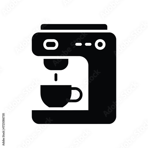 Black Coffee Machine Dispensing Coffee into a Cup, Isolated Icon on White Background