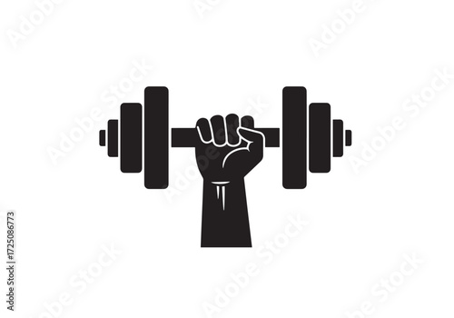 Strong hand lifting heavy dumbbell fitness icon