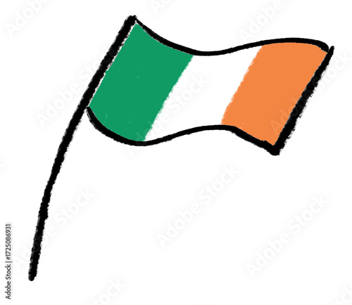 Irish han-drawn sketchy flag, Ireland flag on transparent png background, European Flag vector images 