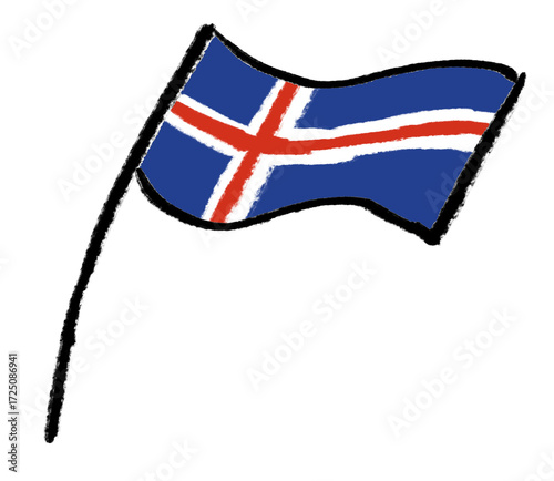 Hand-drawn, sketchy Iceland flag on transparent png background, vector image of iceland flag, eruopean flag design 