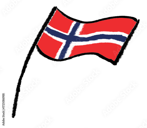 Hand-drawn, sketchy norway flag on transparent png background, vector image of norway flag, european flag design 
