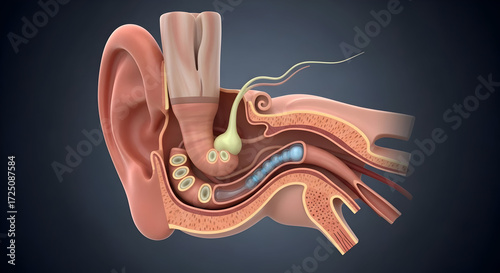 detailed cross section human ear anatomy medical illustration