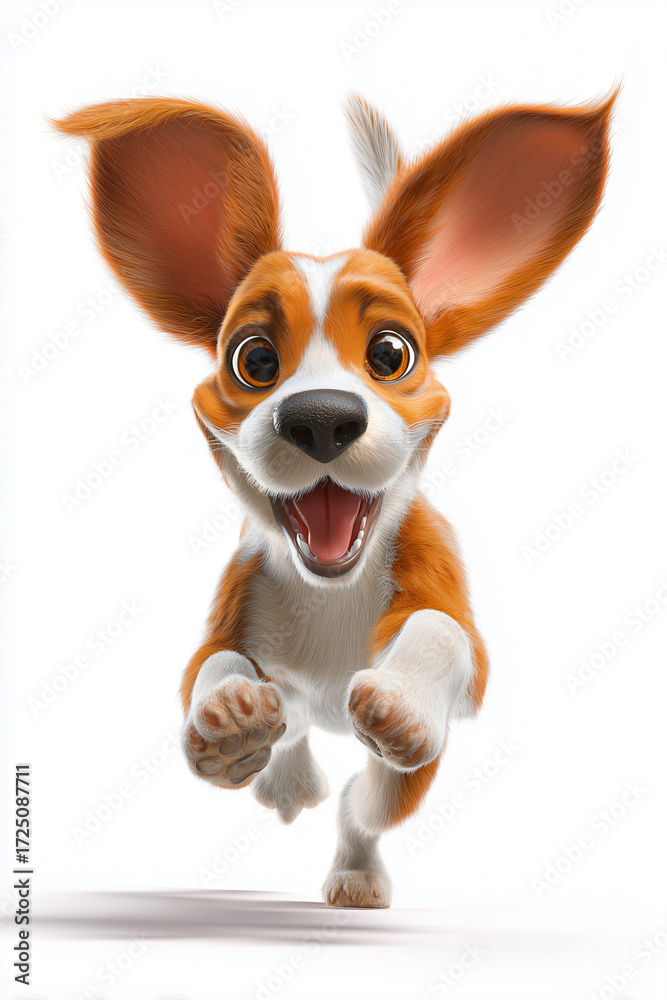 Obraz premium Cartoon puppy with oversized ears, happily running forward with excitement
