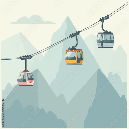 Mountain Cable Car Ascend, Scenic Alpine Landscape, and Cable Car Adventure amidst Towering Peaks