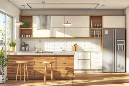 contemporary kitchen interior empty no people house room modern apartment design flat horizontal