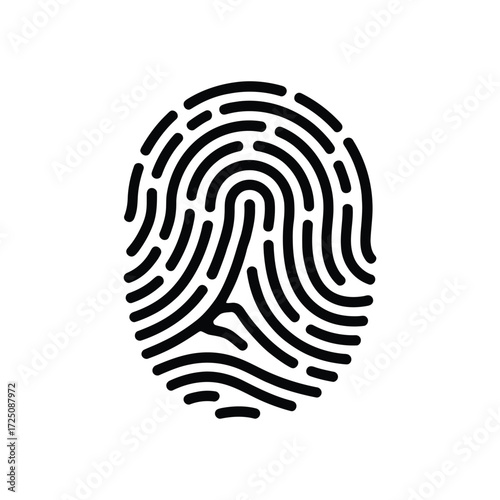 Black Fingerprint Isolated on White Background Icon for Security and Identity