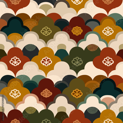 Traditional floral geometric pattern set with ornamental motifs
