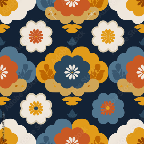 Traditional floral geometric pattern set with ornamental motifs
