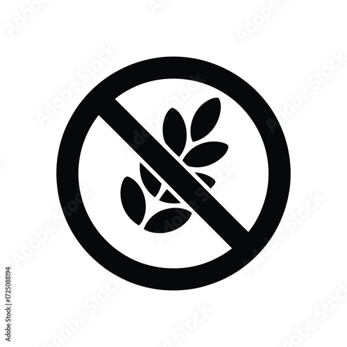 Black Gluten Free Icon Silhouette With Circle Slash Indicating Dietary Restriction On White
