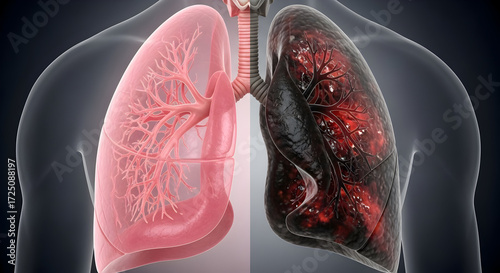 healthy and diseased human lungs medical concept