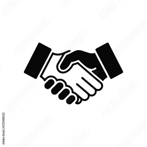 Black Handshake Icon on White Background Partnership, Agreement, and Business Deal