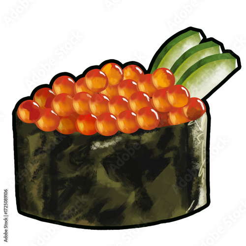 Illustration of Ikura Gunkan Sushi with Cucumber