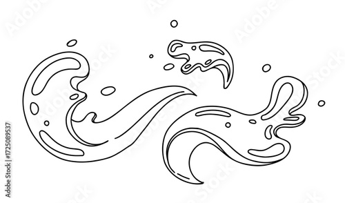 Chocolate splash doodle vector illustration. Paint drip, liquid melt drop vector icons isolated on white background. Hand drawn outline hot cocoa or coffee with milk drink liquid melt drop, flow of