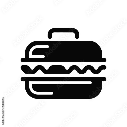 Black Icon of a Grill with Food on a White Background