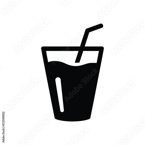 Black Icon Of Drink In Glass With Straw On White Background