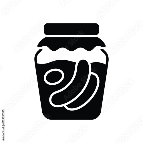Black Icon of Pickled Cucumbers in Jar, Isolated on White Background for Design