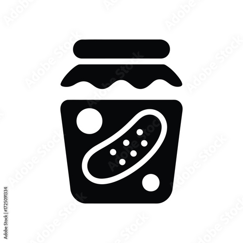 Black Jar Icon of Pickles With Brine and Tight Lid on White Background