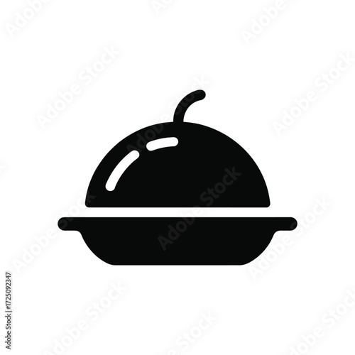 Black Platter Icon with Lid on White Background for Menu Design