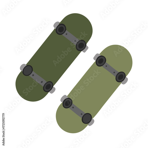 Minimalist Green Skateboards Vector Illustration Isolated on White - Street Sports Equipment