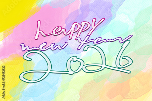 Happy New Year 2026 Watercolor Background