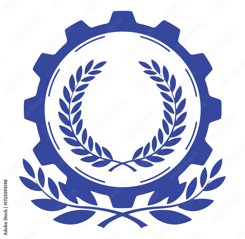 Obraz premium Gear and laurel wreath logo design represents engineering achievement and excellence symbol
