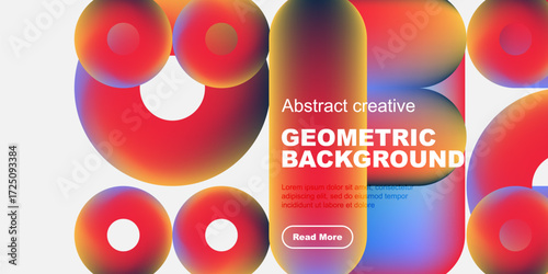 Vibrant overlapping circles create dynamic abstract composition. Text promotes geometric background design, inviting further exploration.