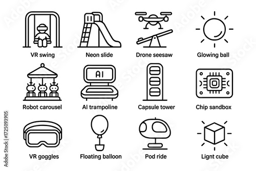 Futuristic playground concepts and ai elements in line art