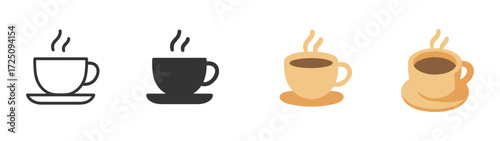 Coffee cup icons in minimalist and flat designs for cafes and kitchens