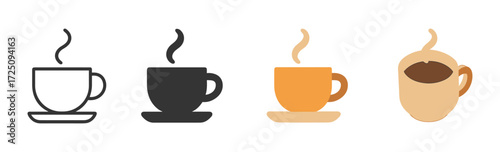 Minimalist coffee cup icons in flat design for beverage branding