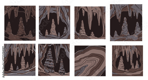Stalactite Formation, Cave Exploration, Underground, Illustration, Dark Environment, Close-Up View, Natural Wonders