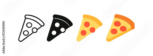 Pizza slice evolution: outline to colorful pop art style