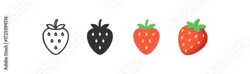 Evolution of strawberry design: linear, outline, flat, and 3d styles in sequence