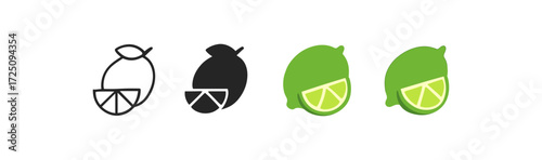 Minimalist and bold lime and lemon icons in flat and solid styles