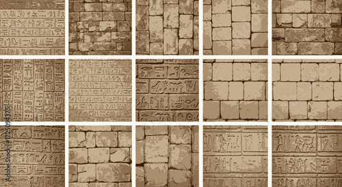 Ancient Inscriptions, Historic Stone Walls, Archaeological Site, Image Collection, Earthy Tones, Close-Up View, Cultural Heritage