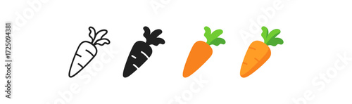 Carrot icon set: outline, solid, colorful variations for design use