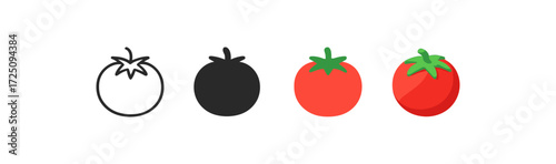 Tomato set: outline, solid, flat, and gradient icons for fresh produce designs
