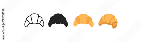 Set of croissant icons in linear and flat style