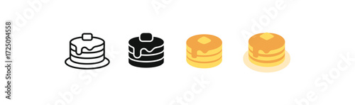 Pancake stack icons: minimalist, monochrome, black, gold in flat style