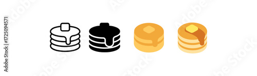 Pancake icons in minimalist styles: outline, filled, flat, colorful variations