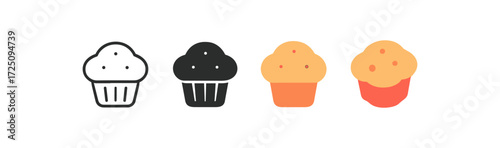 Evolution of muffin icons in minimalist and flat design styles