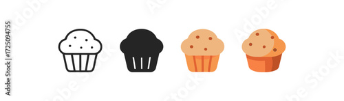 Cupcake design variations: outline, solid, flat, and gradient styles for creative projects