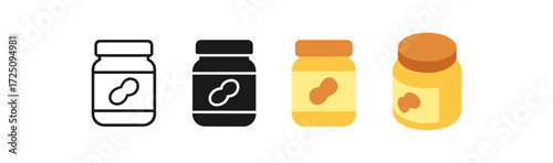 Variety of peanut butter jar styles: outline, monochrome, flat, full color