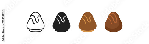 Chocolate kiss confection icons: outline to realistic design evolution