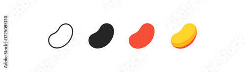 Colorful bean shapes in various styles: outline, solid, flat, and 3d