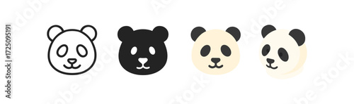Minimalist panda faces in line art and flat styles