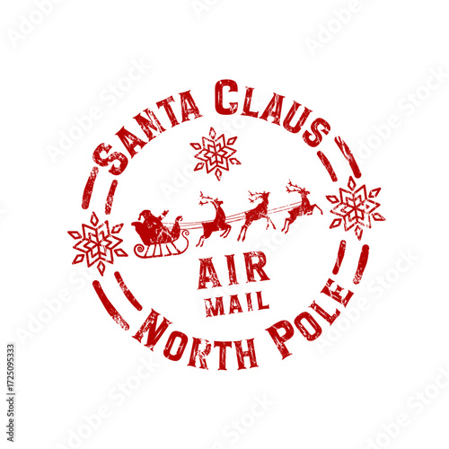 Santa claus air mail north pole vintage grunge stamp
