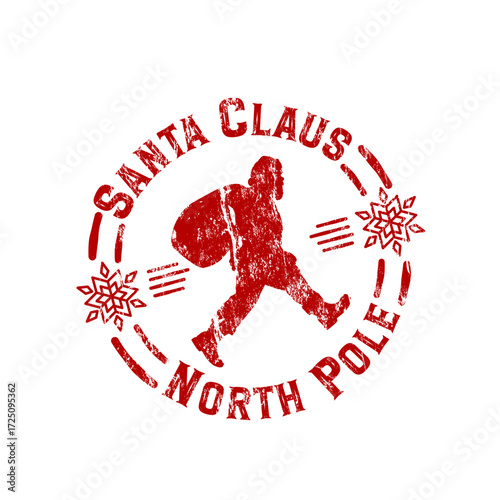 Santa claus north pole vintage christmas stamp - vector illustration