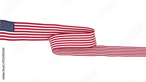 Waving United States Flag Ribbon on White Background with Alpha