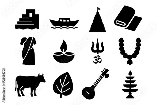 Indian culture icon set: heritage, traditions, and symbols