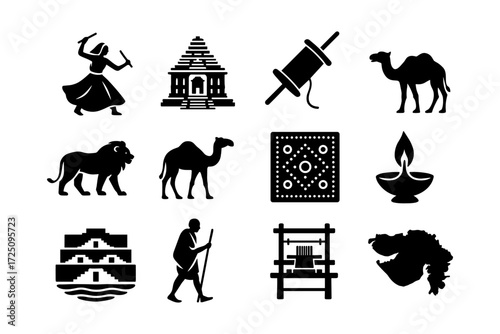 Silhouette icons: culture and heritage with traditional elements